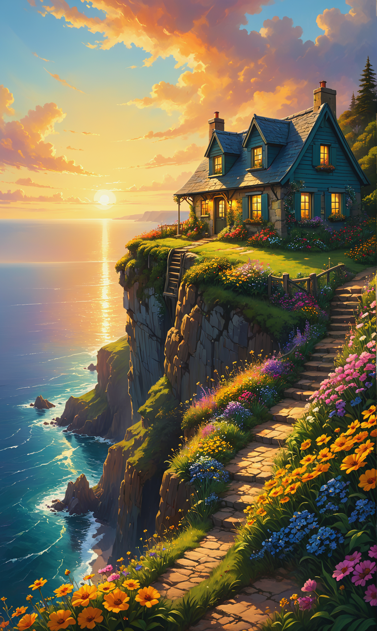 02170-1691983508-A breathtaking digital painting depicting a small countryside cottage perched on the edge of a towering cliff overlooking a vast.png